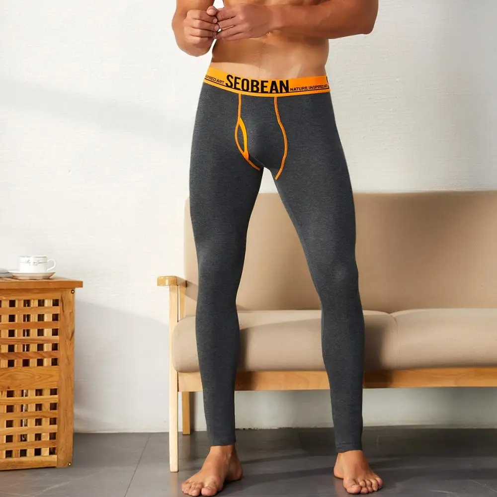 Мужские теплые кальсоны однотонные хлопковые термобелье для осени и зимы