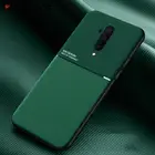 Ударопрочный матовый Силиконовый чехол с кожаной текстурой для Oneplus 8 7T 7 Pro встроенный магнитный металлический держатель для автомобиля с подставкой Чехол s