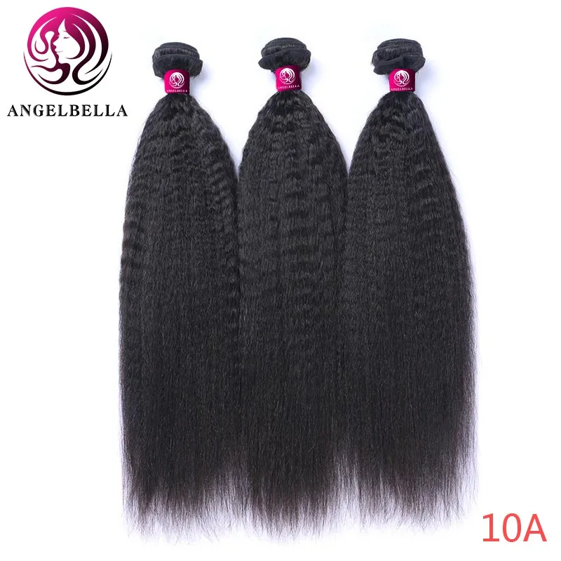 Angelbella 3/4 пряди бразильские яки человеческие волосы 22 24 дюйма 1b # кудрявые прямые