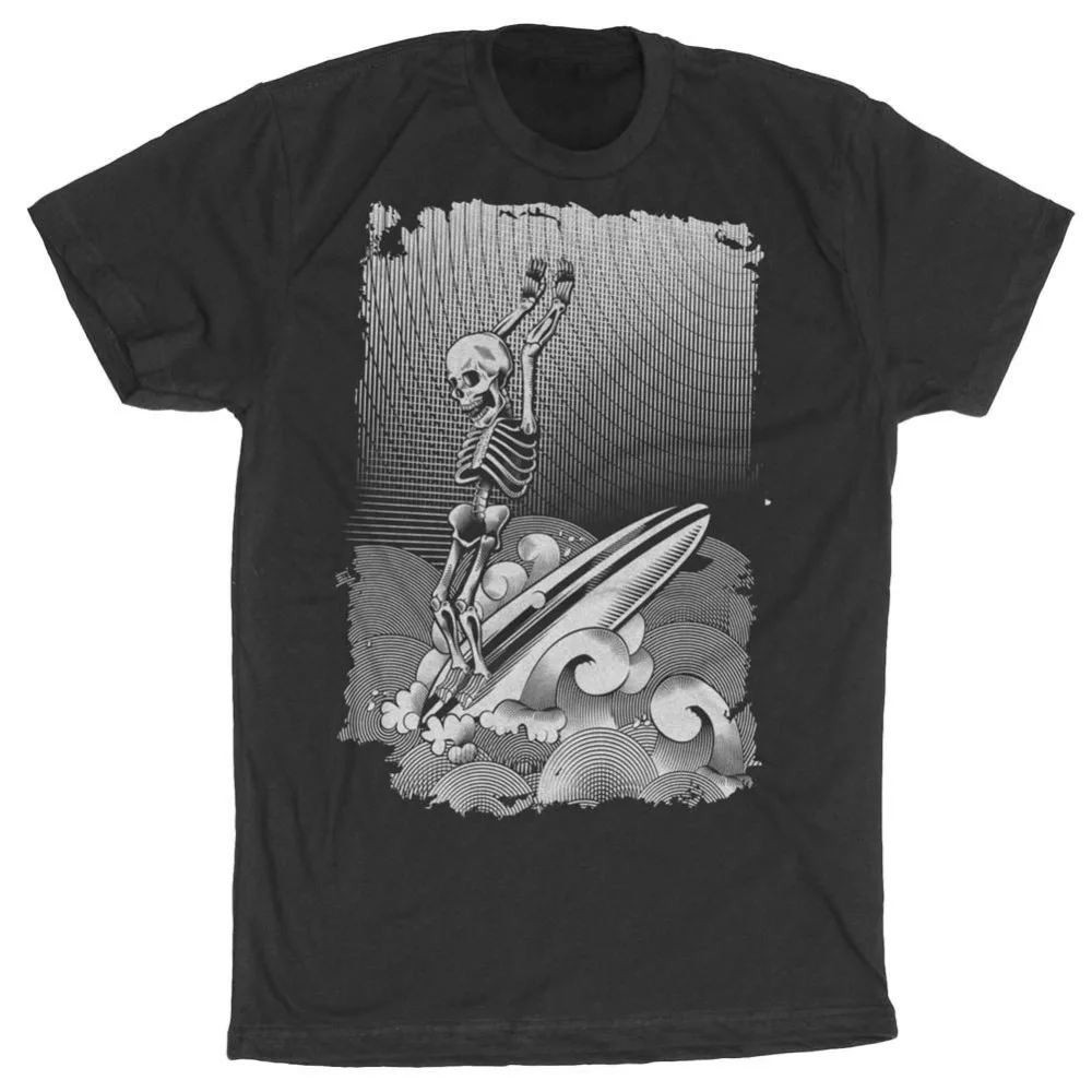 

2019 New Short Sleeve Casual Surfing Men's Shirt - Long Board Surfing Skeleton Shirt Basic O-Neck T Shirt