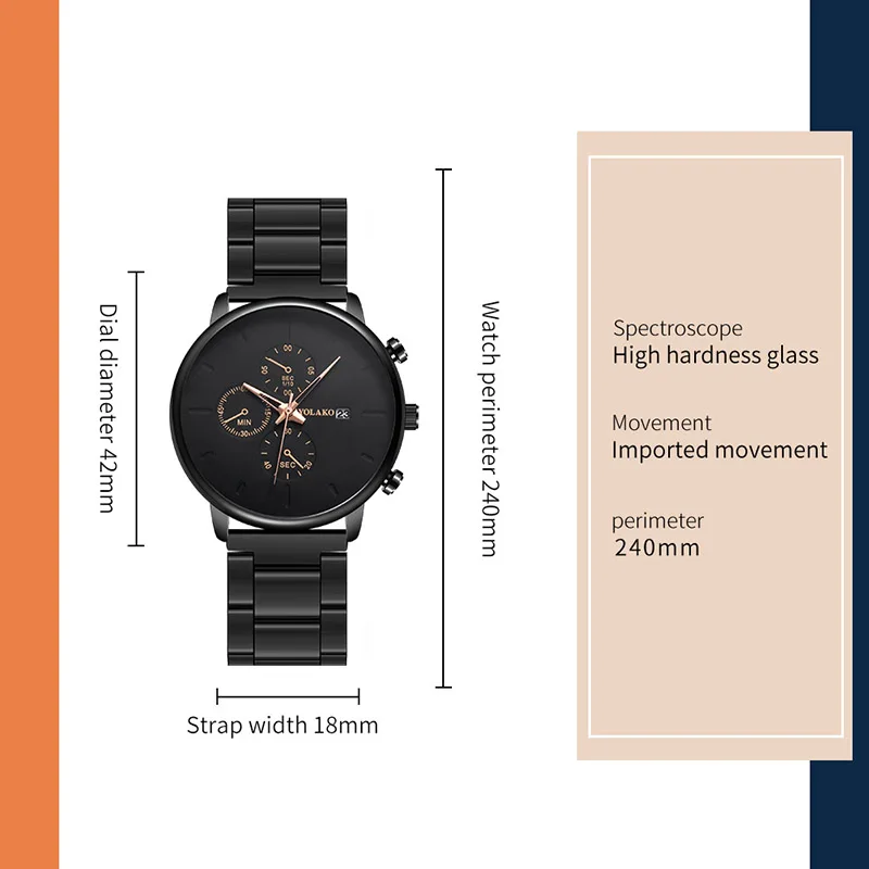 

Fashion Stainless Steel Mens Wrist Watch Luxury Analog Business Sports Quartz Mens Watches High-end Brand Mens Round Watch