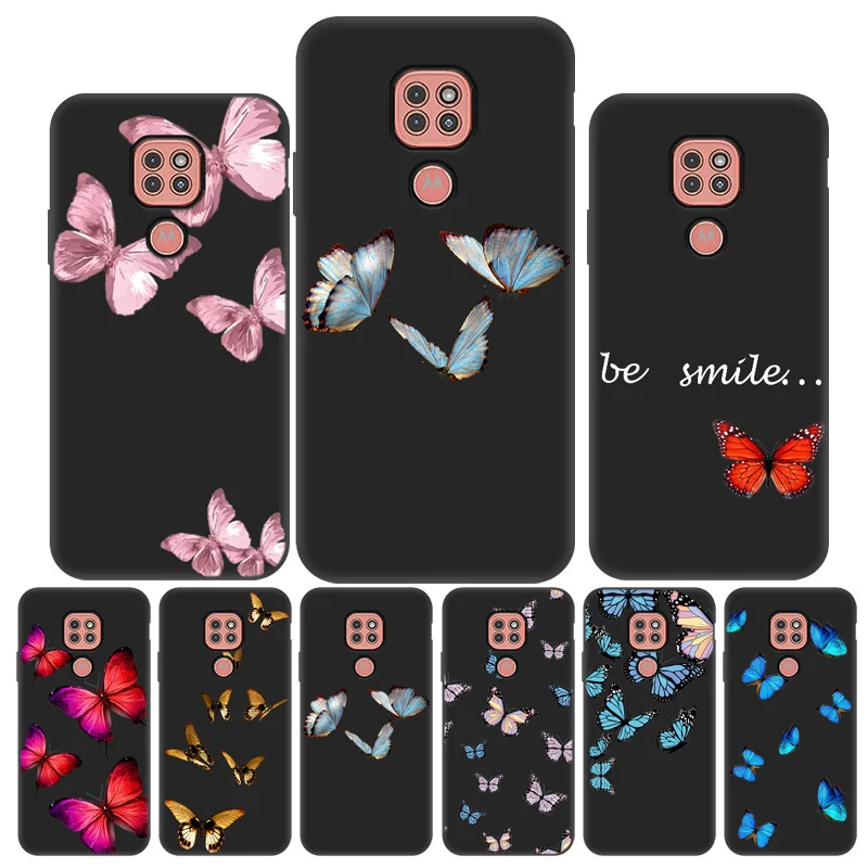 

Silicon Butterfly Case for Motorola Moto G9 Plus Coque Moto G50 G30 G10 G Play Stylus 2021 E7 Power Painted Black Phone Fundas