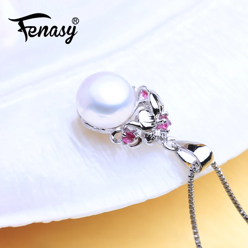 Ожерелье женское из серебра 925 пробы с рубином и жемчугом|Подвески| |