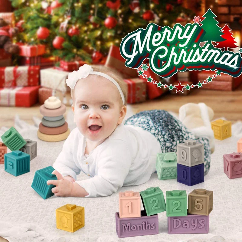 

Baby 3D Building Blocks Silicone Educational Montessori Toy Soft Blocks Teethers Grasp Toy Kids Squeeze Sensory Bath Toys