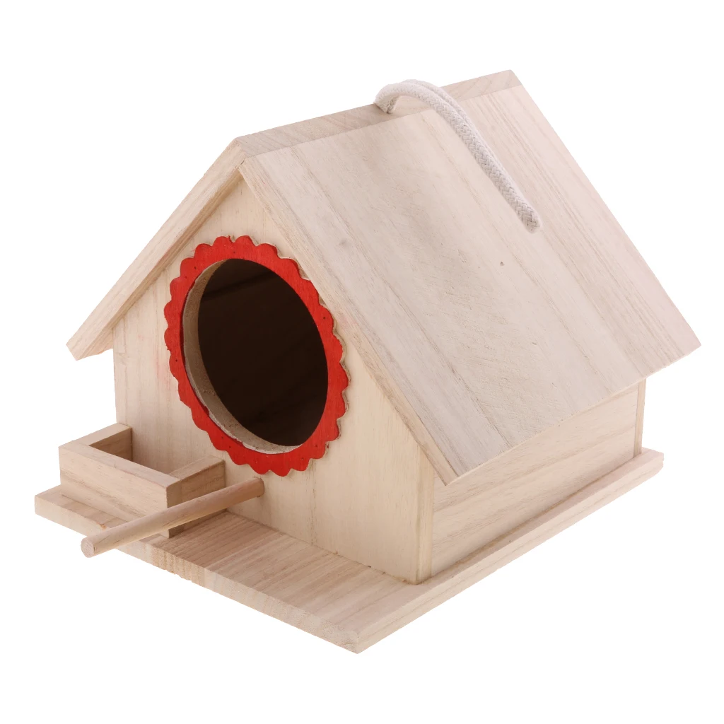 

Rustic Wooden Outdoor Bird House Nest Hanging Feeding Station Robin Sparrow