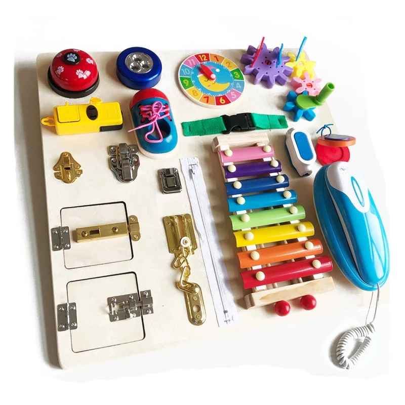 

Busy Board for Toddlers - Sensory Board - Wooden Busy Board for Kids - Activity Board for Toddlers 1-3 - Locks and Latch