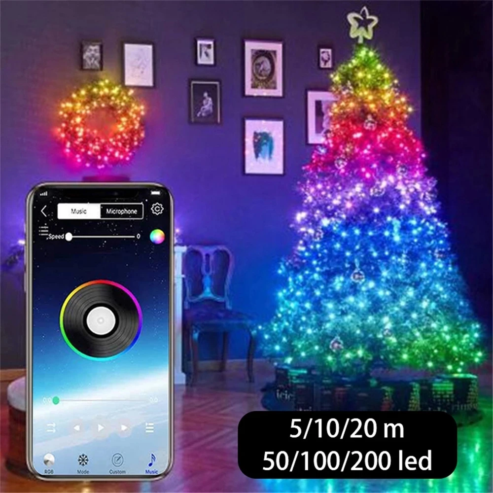 5M/20M USB Christmas Tree Led String Lights with Smart Bluetooth App Remote Control Christmas Home Decor Fairy Lights Garland