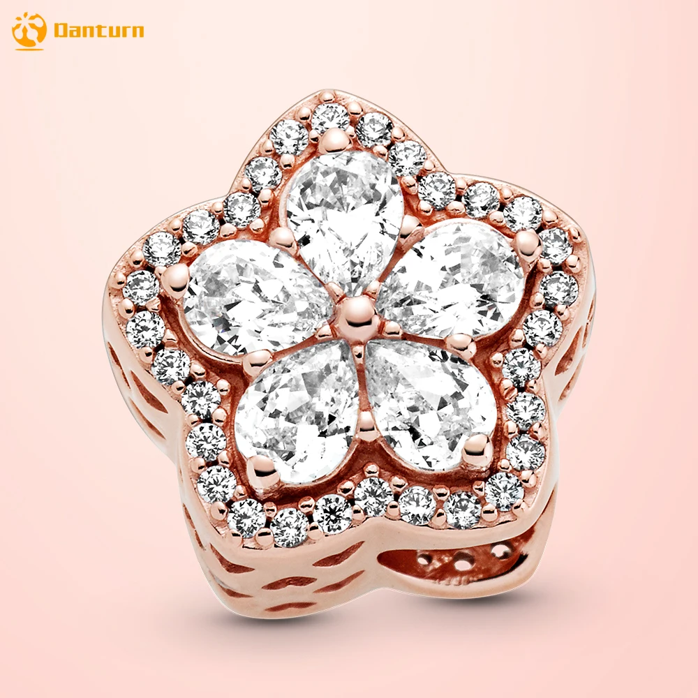 

Danturn 925 Sterling Silver Rose Gold Sparkling Snowflake Pav Charm Original Pandora Bracelets For Women Jewelry Gift