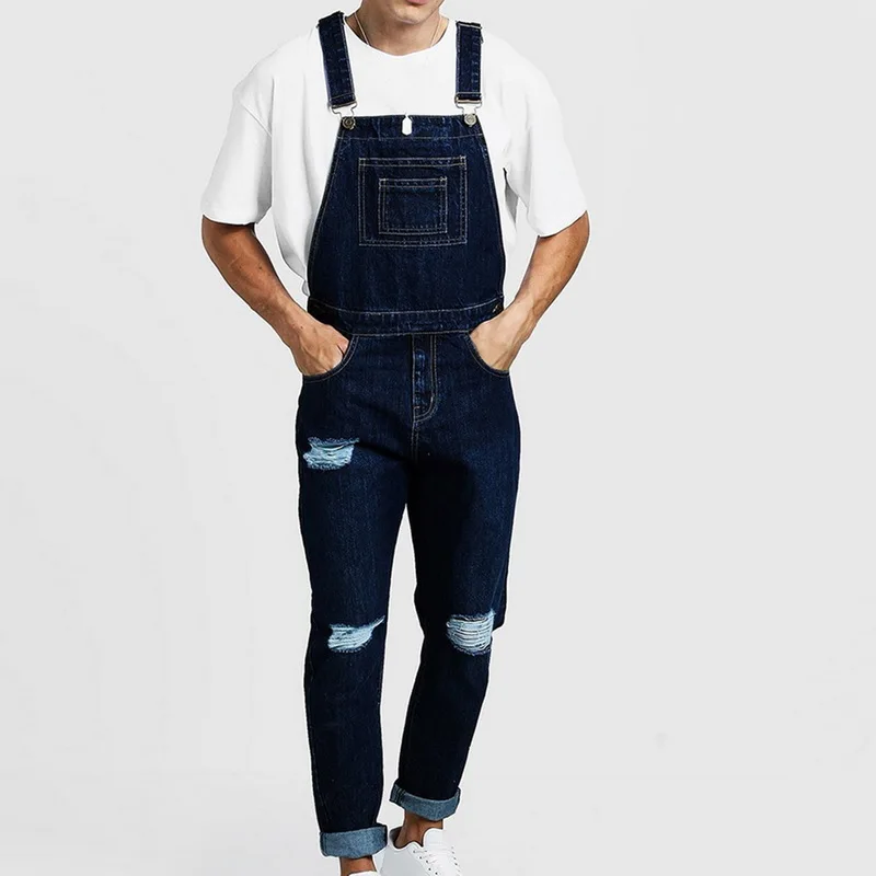 

Vogue Mens Casual Jeans Denim Strap Jean Jumpsuit Loose Fitting Sleeveless Feminino Overalls Dungarees Playsuit Streetwear