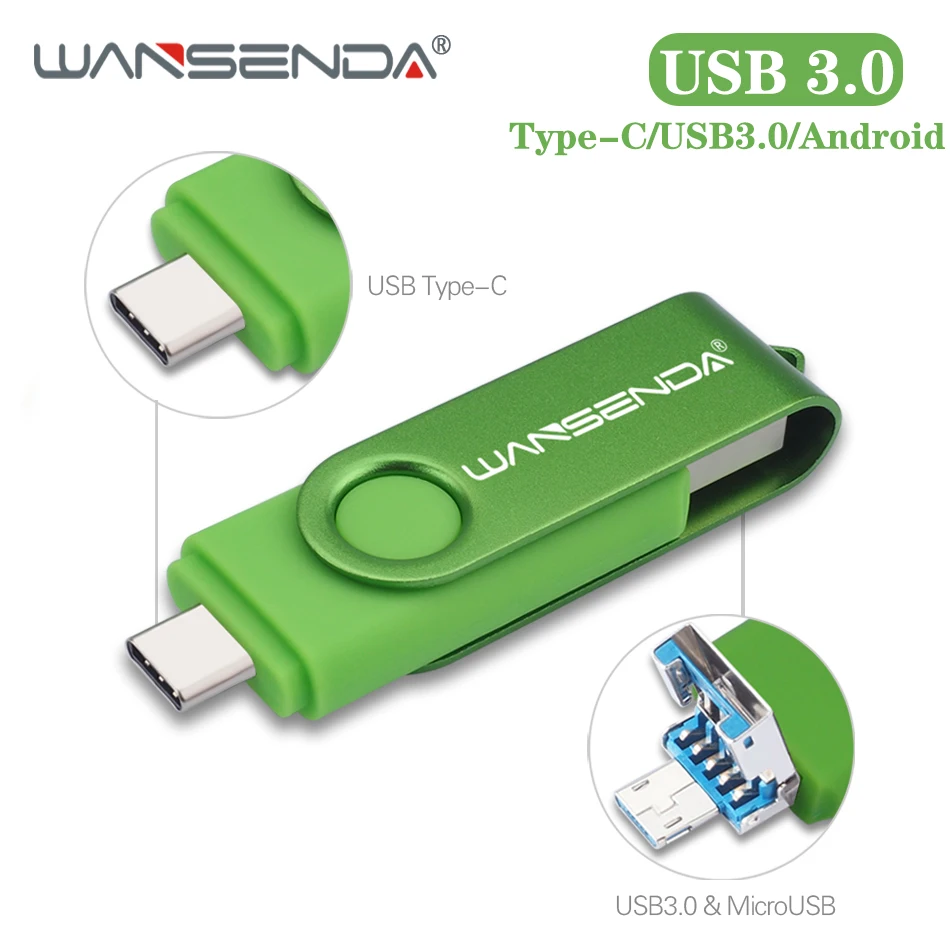 WANSENDA TYPE-C USB 3.0 Flash Drive 512GB 256GB 128GB 64GB 32GB Pen Drive Type-C / Micro USB Stick External Storage Pendrive