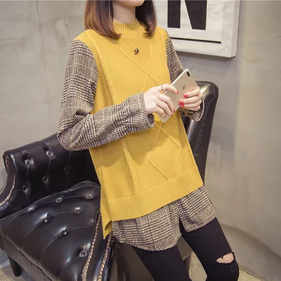 

Spring sweater new fake two-piece sweater