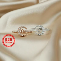 3mm round prong ring settings moon star rose gold plated solid 925 sterling silver adjustable diy ring bezel 1210106