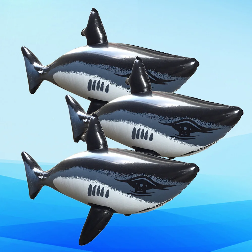 

3pcs Inflatable Shark Toys Swimming Toys Safety Float Water Playing Playthings for Kids Children (Black)