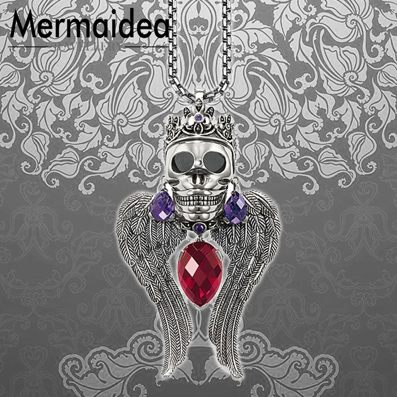 Ожерелье из звеньев цепи с черепом короля Модные посеребренные ювелирные