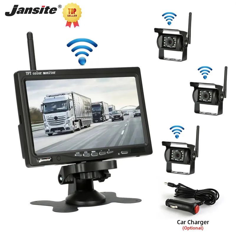 Jansite Backup camera 7 inch Truck Car Monitor Wireless Rear View Camera Reverse Camera 12V-24V Tractor Parking Assist Parking