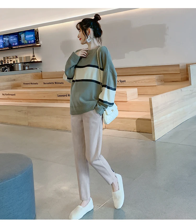 Эластичные брюки полной длины для беременных с защитой живота осенне-зимняя