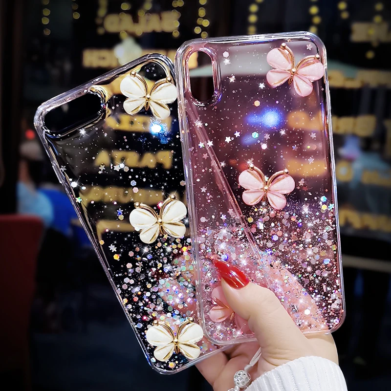 Блестящий чехол с бабочками для телефона Samsung Galaxy S20FE A50 A70 A30S A40 A10 A20 A10E A80 A81 A91 A21 A31 A41 A51 A71, мягкий чехол