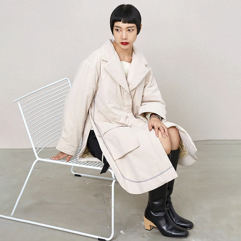 

[EAM] Irregular Big Size Cotton-padded Coat Long Sleeve Loose Fit Women Parkas Fashion Tide New Autumn Winter 2021 1DD1545