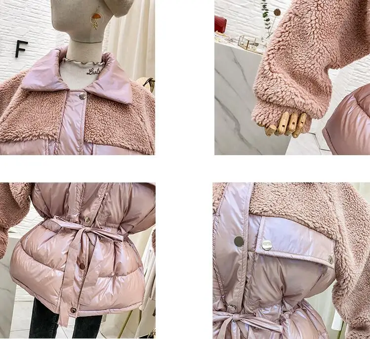 Mooirue Winter Casual Parkas Sherpa Fleece Patchwork Drawstring Lace Up Vintage Coats Harajuku Jackets Female white Coats