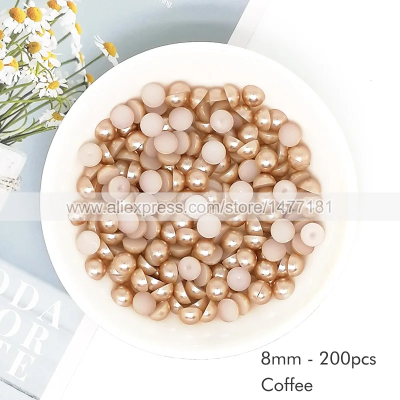 200 шт. полукруглые жемчужины 8 мм кофейного цвета имитация искусственного