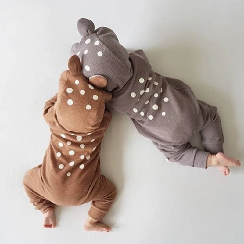 Cartoon Deer Design Hooded Baby Romper Newborn Clothing Cotton Long Sleeve Jumpsuits Boys Girls Outerwear Costume Clothes | Мать и