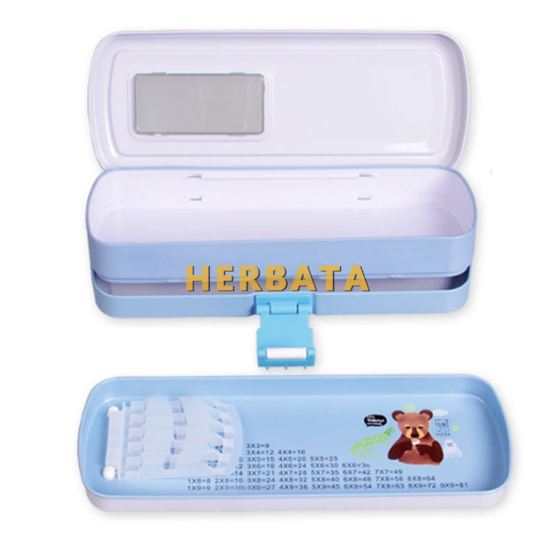 Пенал с мультяшным медведем и застежкой трехслойная жестяная коробка большой