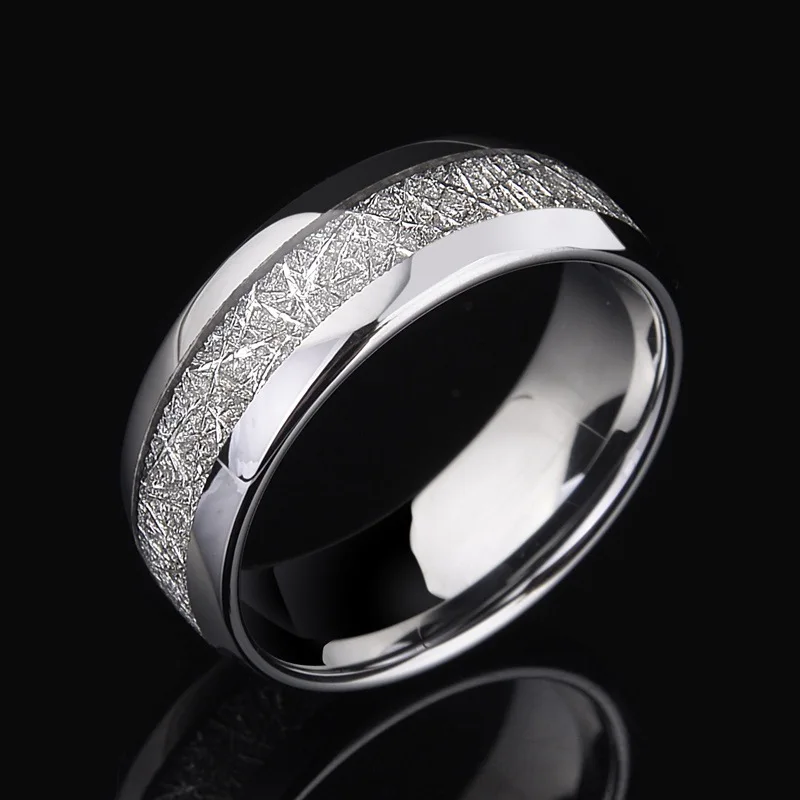 

Ring 18K Gold White Carbon Fiber Couple Stainless Steel Jewelry 8MM Men's Fashion Ring