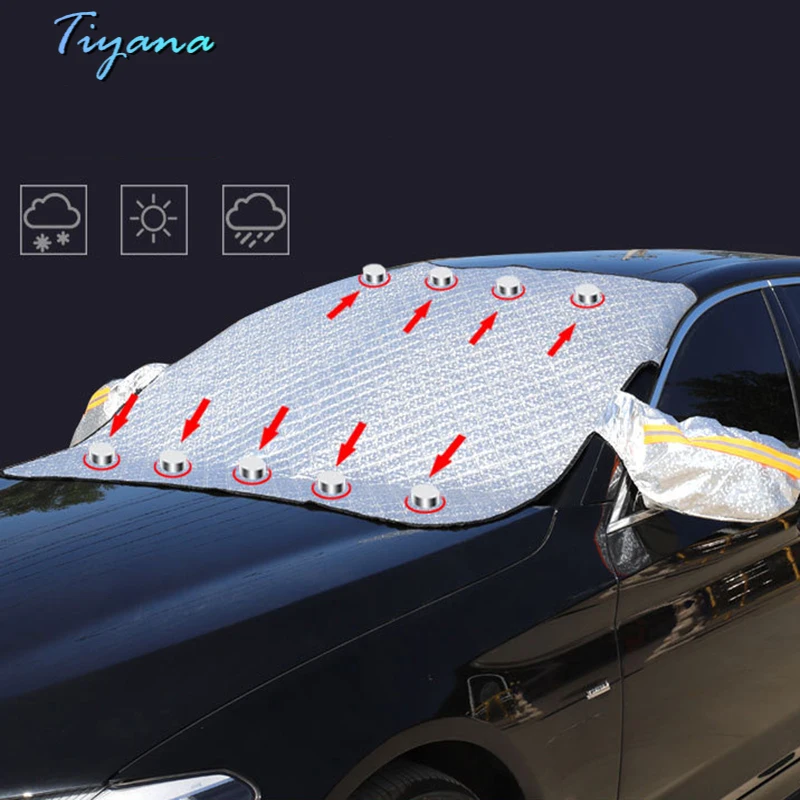 

Car Snow Frost Front Windshield Half Cover Magnetic Sunshade Suitable For 90% Car Models Anti Theft Thickened PEVA Aluminum Foil