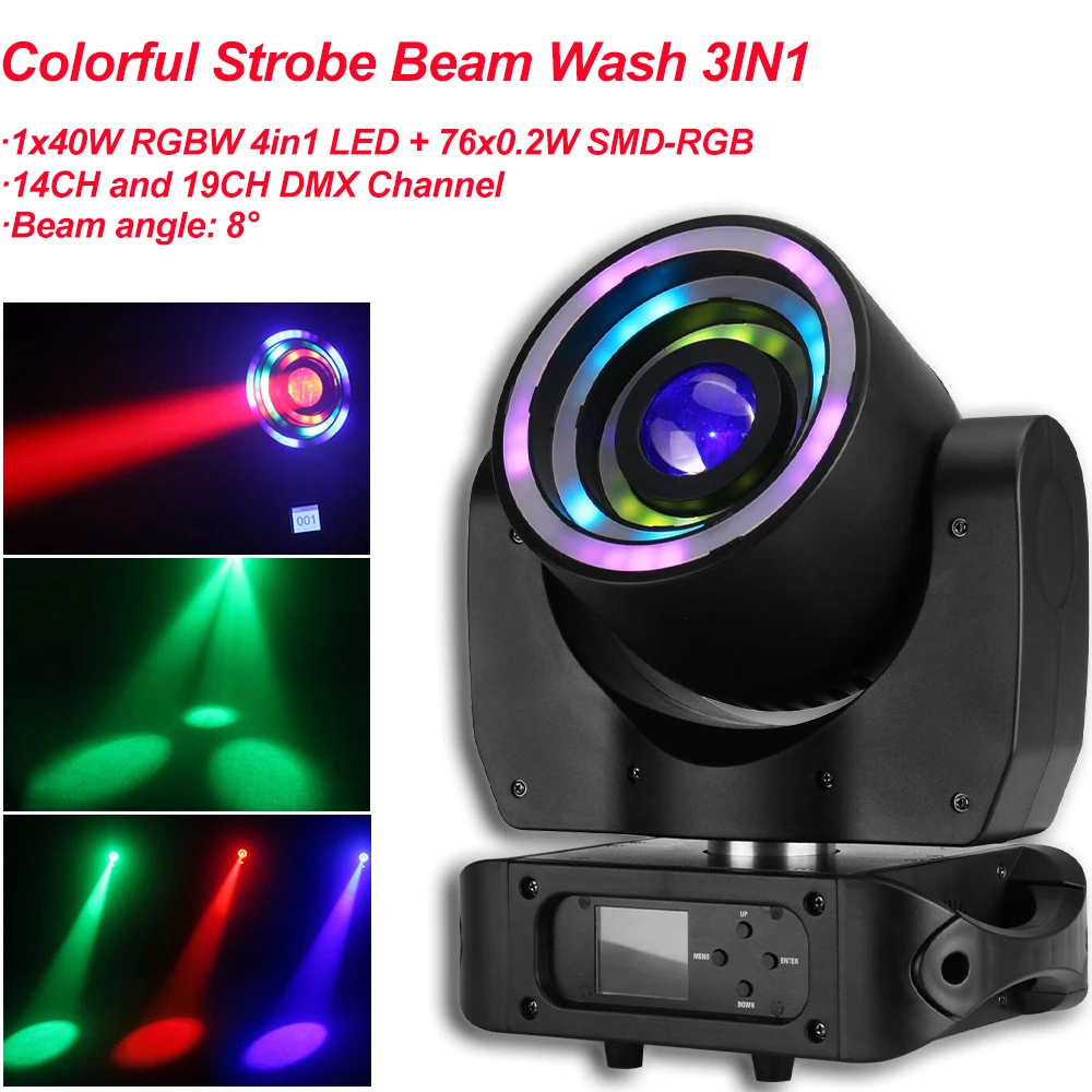 

NEW LED 40W RGBW 4IN1 Colorful Strobe Beam Moving Head Wash Light For Party Wedding Christmas Disco DJ Equipment Lighting