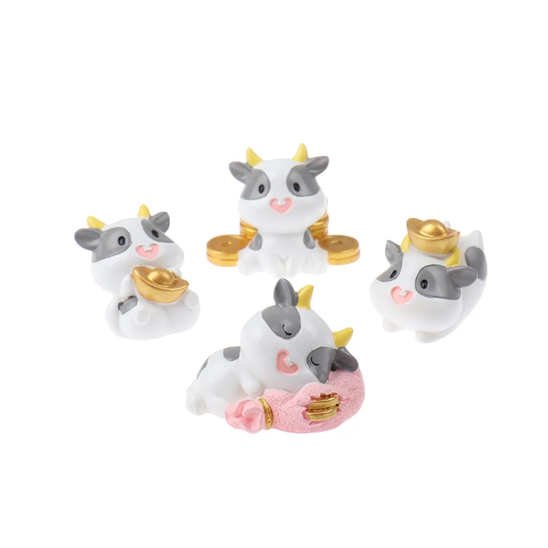 

4PCS/lot DIY Cute Mini Animal Dairy Cow Ox Miniature Cattle Garden Decor Accessories Fairy Garden Supplies