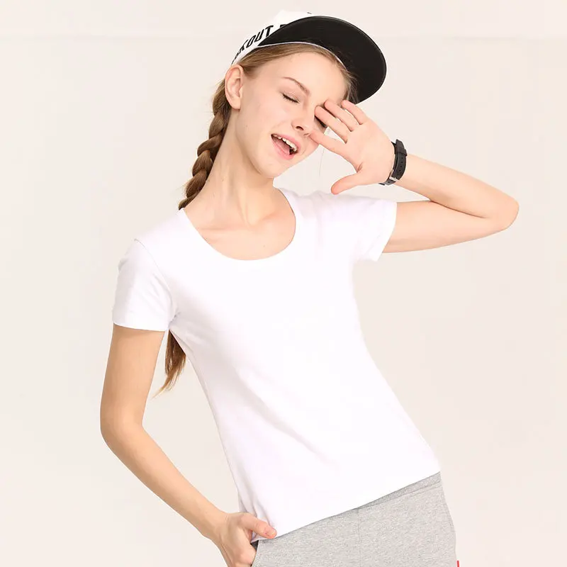 Хлопок новый тонкий сплошной цвет с коротким рукавом Летний Повседневный