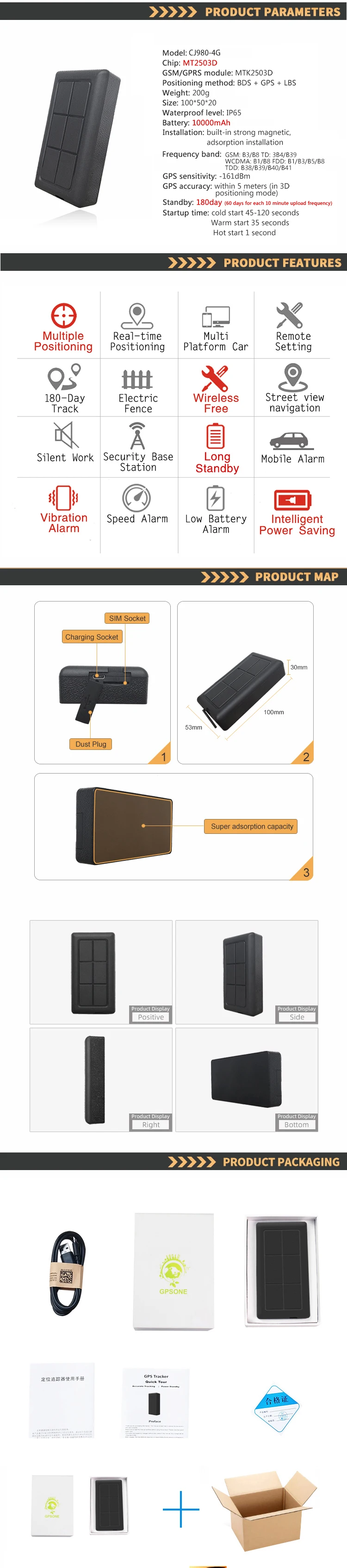 4G LTE-TDD LTE-FDD WCDMA TD-SCDMA GSM Автомобильный gps трекер Магнитный Водонепроницаемый 10000mA локатор система управления слежением