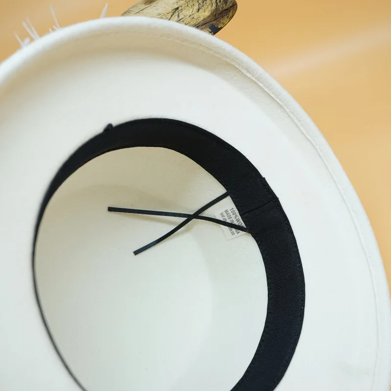 

202009-panshi- Feather Pearl French style white wool leisure lady dinner formal bucket cap women fishermen hat