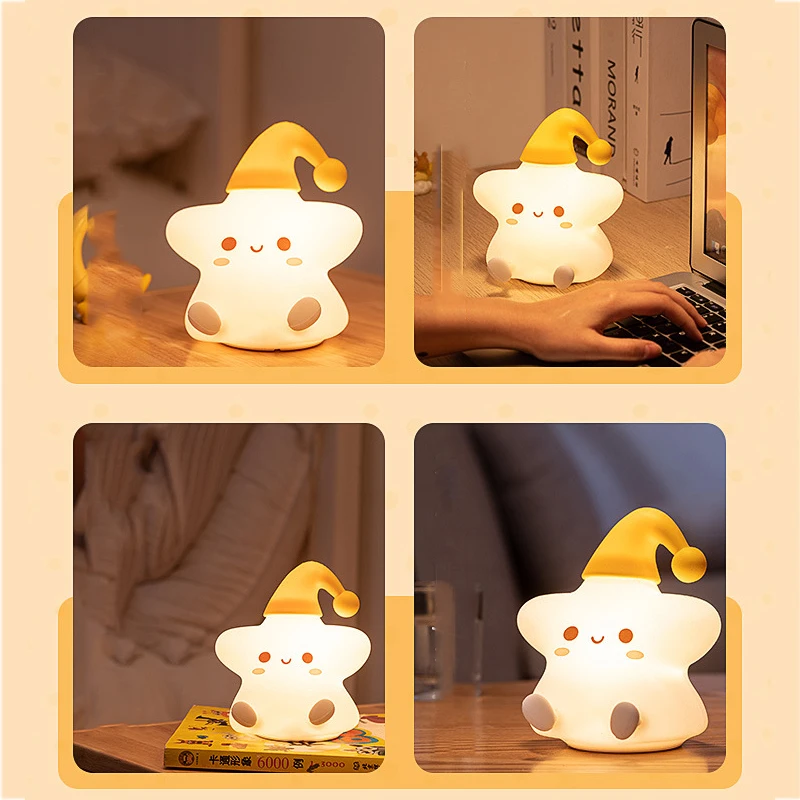 

Cute Pat Silicone Night Light LED Soft Star Table Lamp Colorful Children and Babies with Sleeping Lights for Home Bedroom Decor