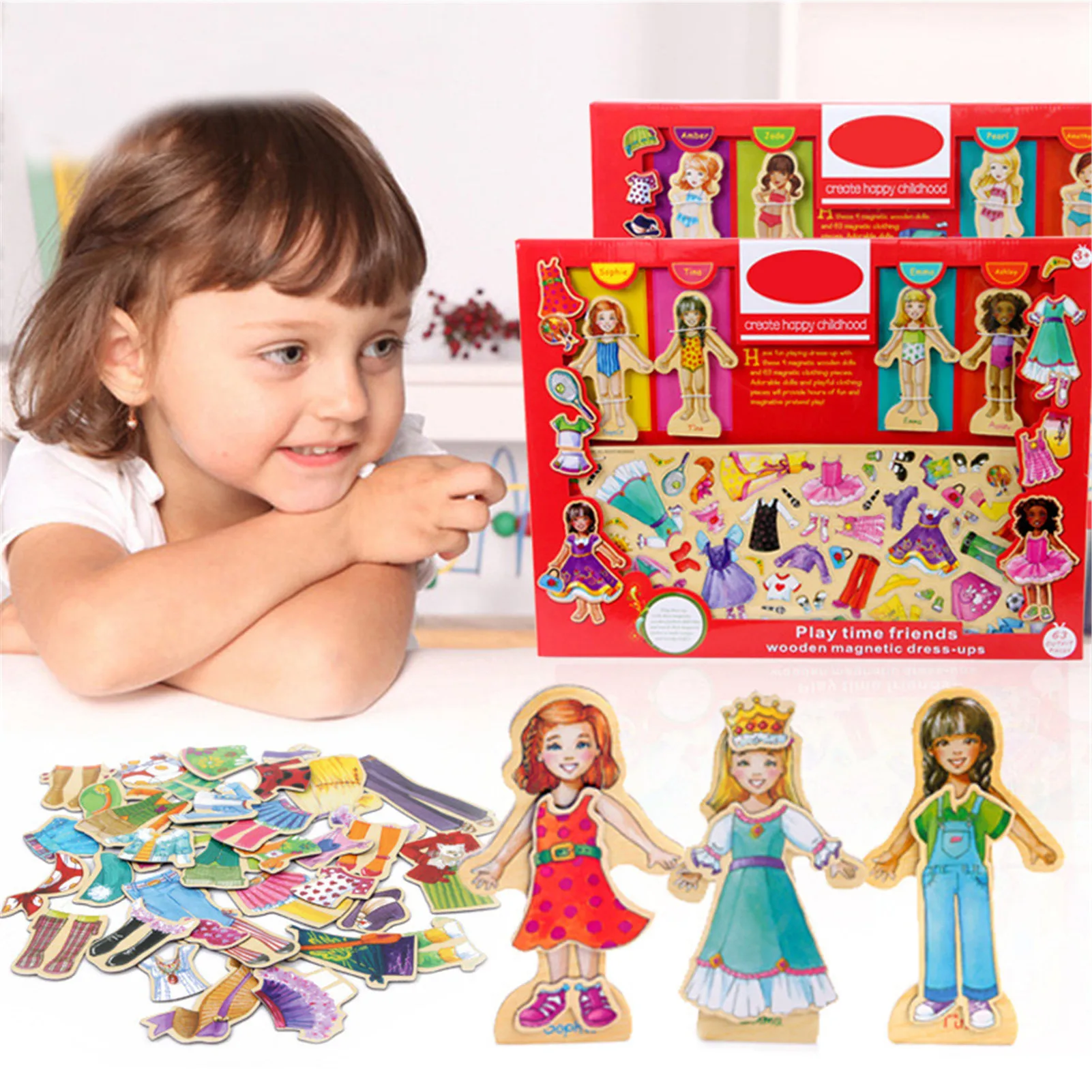 

Children's Educational Toys Building Blocks Puzzle Magnetic Cute Girl Dressing 63pcs Dressing Play House DIY Toy