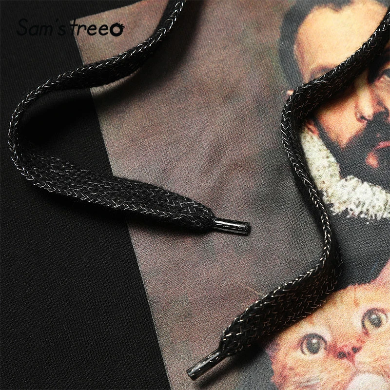 Samstree/черные толстовки на шнурке с принтом из мультфильма; Женская толстовка для отдыха в стиле ретро; коллекция года; сезон осень; Белая Спортивная повседневная женская уличная одежда