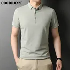 Рубашка-поло COODRONY мужская хлопковая, Классическая однотонная, с короткими рукавами, облегающая мягкая, крутая одежда, C5200S, на лето