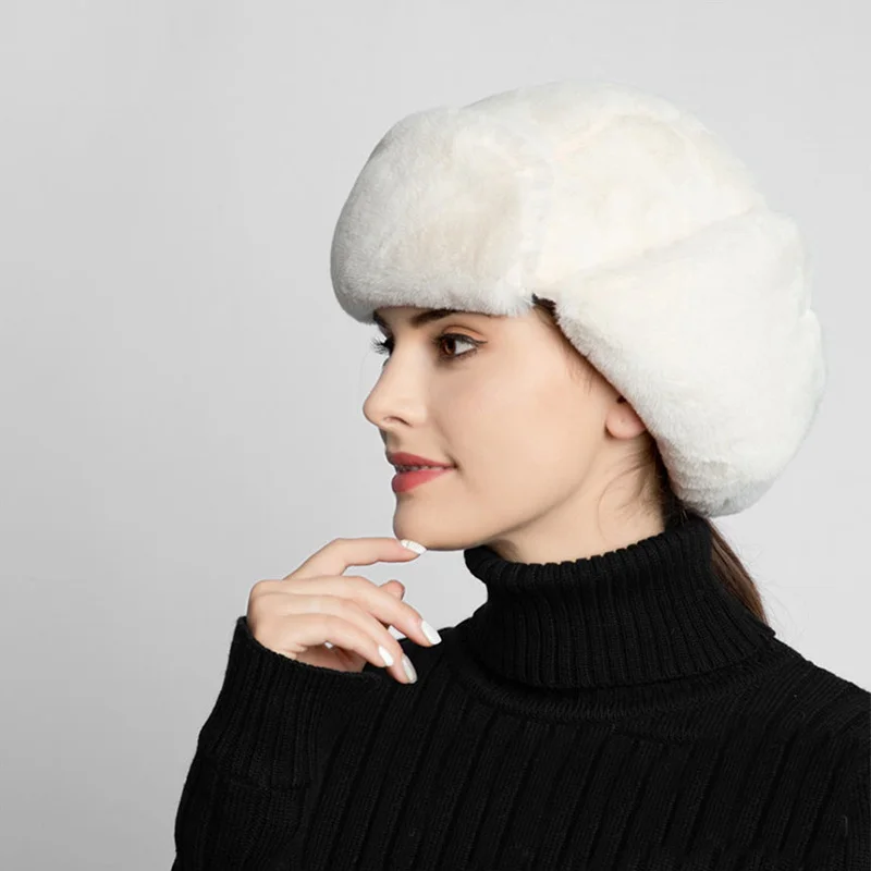 

Trendy Ear-Flapped Lei Feng Cap Lady Winter Thicken Keep Warm Couple Fashion Earflap Cap Winter Women Faux Fur Russia Hat