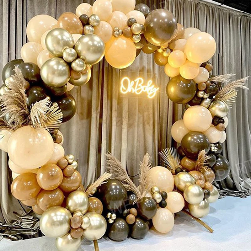 Kit de arco de globos marrones y caf&eacute; de doble capa, guirnalda de l&aacute;tex de Color piel, decoraci&oacute;n de fiesta de cumplea&ntilde;os y Navidad para boda, 100 unids/lote-1