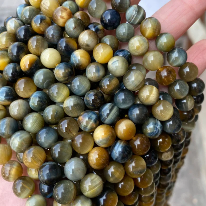 

4 6 8 10mm A+ Natural Yellow Blue Tiger Eye Round ball Loose Bead 15.5 inch