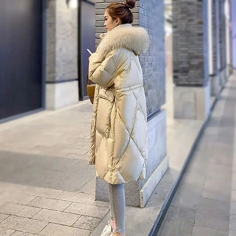 Off-Season 2021 New Winter Bright Face Down Padded Jacket Women's Mid-Length Padded Coat Loose Western Style Padded Coat Loose D
