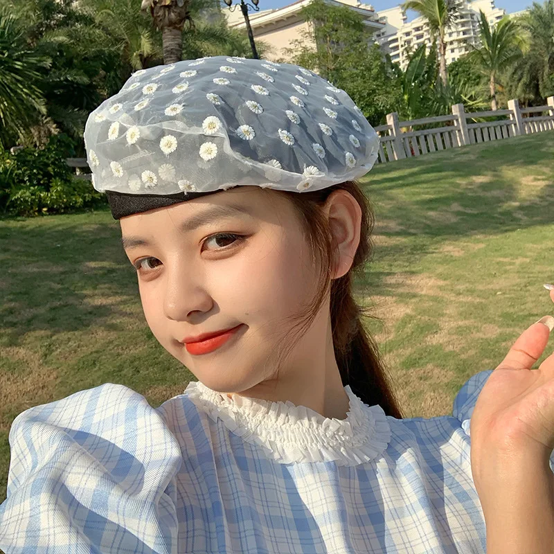 H5 Ins японский берет с ромашками женская летняя тонкая корейская мода Британский