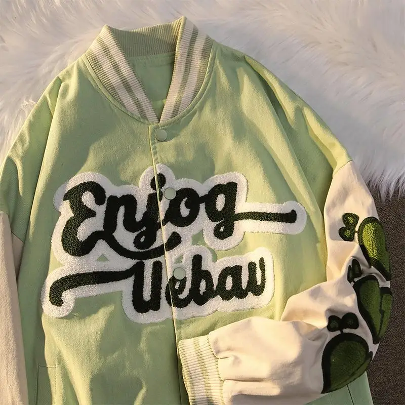 Hip Hop women Varsity Jacket Cartoon Letter Embroidery loose College style Couple Bomber Harajuku Baseball Coats 2021 New | Женская