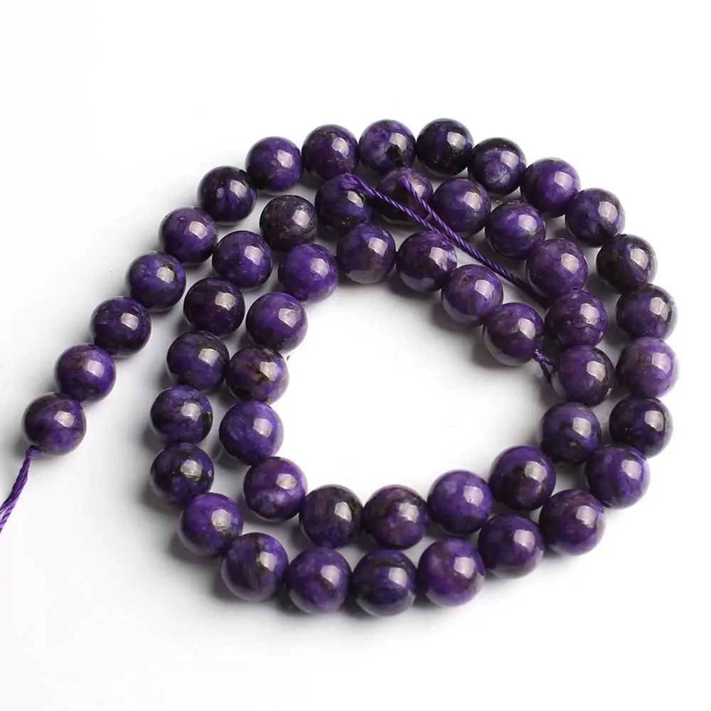 Purple Charoite Натуральный круглый тигровый глаз Амазонит гранат Агаты ангелит кварц Лава бусины для самостоятельного изготовления ювелирных изделий браслет аксессуары 15'' - Цвет: Purple Charoite