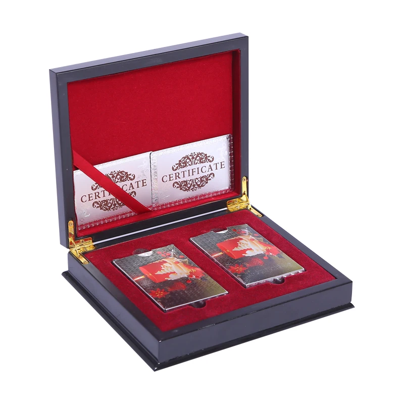Подарочная деревянная коробка упаковка 2 комплекта пластиковые игральные карты