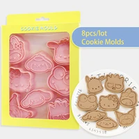8pcslot 3d cartoon cookie molds for baking tool diy biscuit mould cut cat mold pastry accessories for kitchen tools