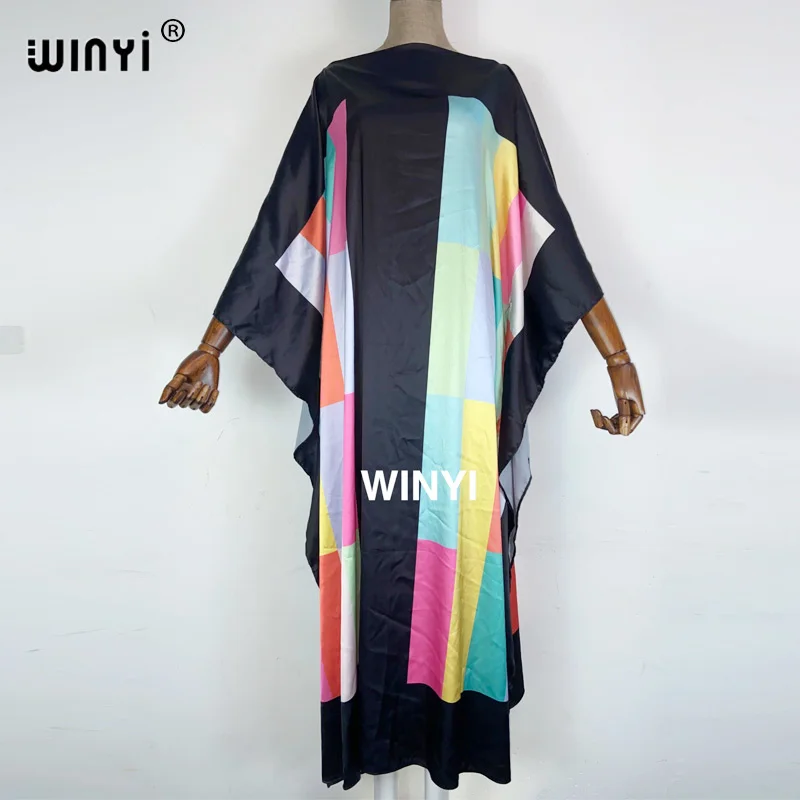

2021 WINYI African boho dress Color matchi Print فستان زهري Loose Elegant Muslim Abaya Bazin Robe Gowns Broder Riche فستان زهري
