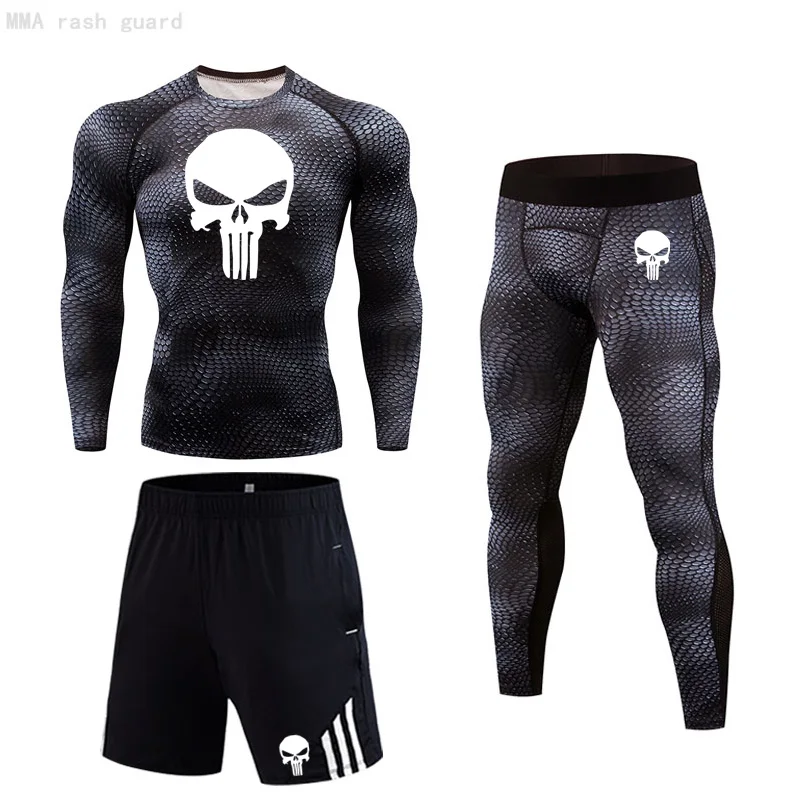 

New Winter Thermal underwear Men's clothing long johns underwear Compression leggings skull T-shirt Warm shirt track suit Men