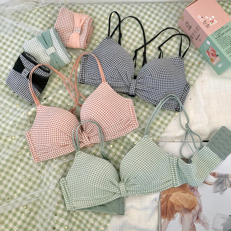 

Wasteheart For Women Fashion Pink Green Padded Bra Sets Lovely Mesh Panties Wireless Underwear Sexy Lingerie Sets A B Japanese