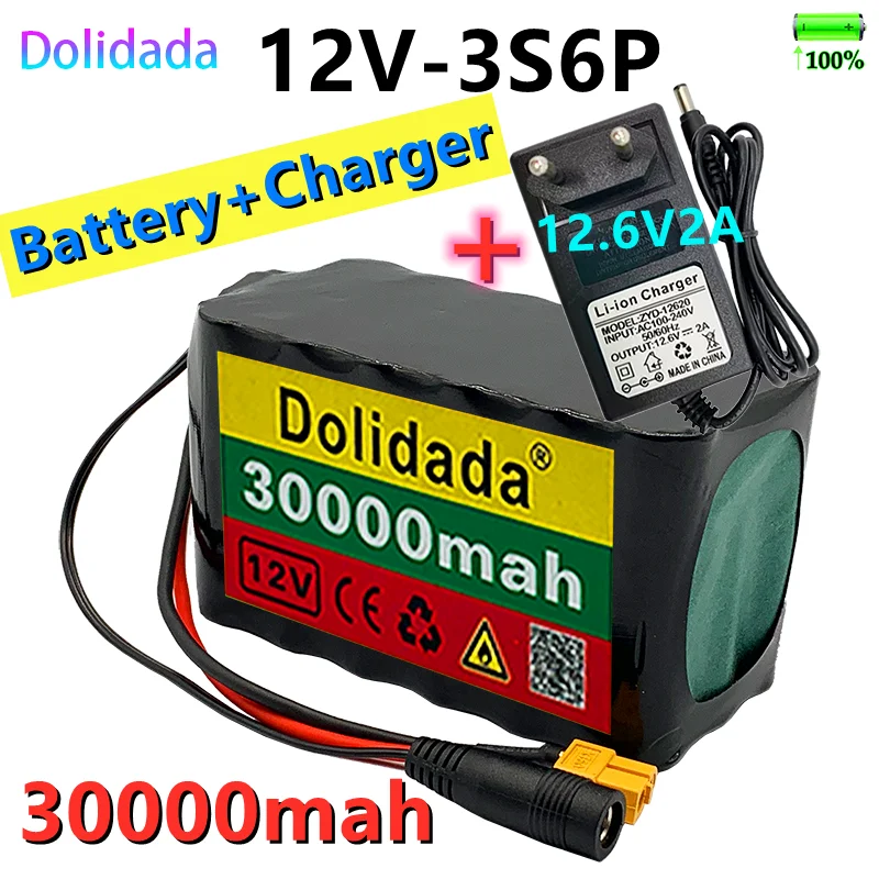 

New pattern12V 30000mAh 3S6P 18650 lithium battery pack + 12.6V 2A charger, built-in high current BMS, used for sprayer